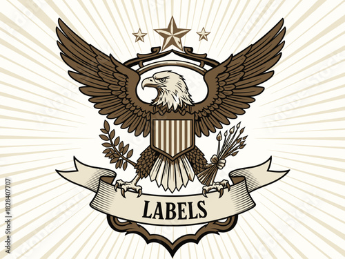 Emblem Eagle Vector Illustration with Ribbon Banner for Labels Vector Art