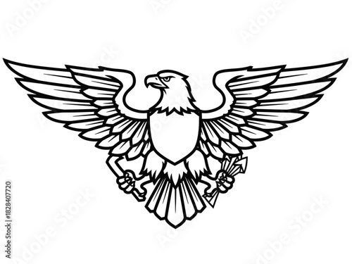 Eagle Crest Symmetrical Wings Vector Art Illustration Badge Emblem Design