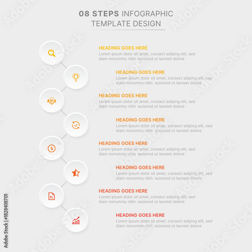 Simple List Circular Round Business Infographic Design Template with 8 Data Points