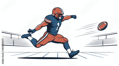 Cartoon Football Player Kicking Ball in Stadium, Number One Jersey, Super Bowl Sunday