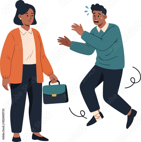 Helpful Woman Returns Stressed Man’s Forgotten Bag Vector