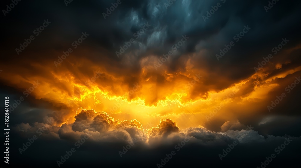 Fototapeta premium Dramatic sunset overcast sky nature landscape cloud formation sunset colors atmospheric view beauty of nature
