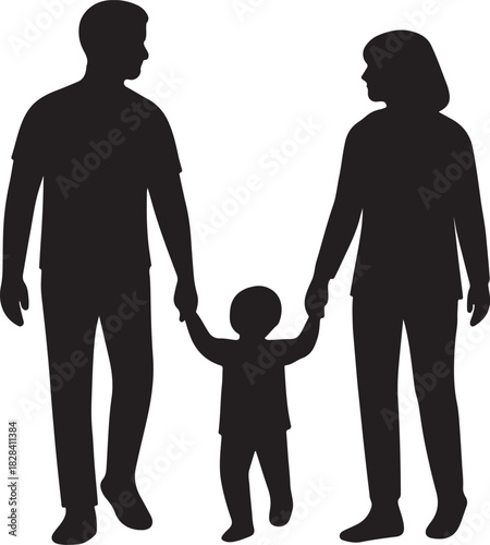 Family stroll a vector illustration of parents and a child walking together