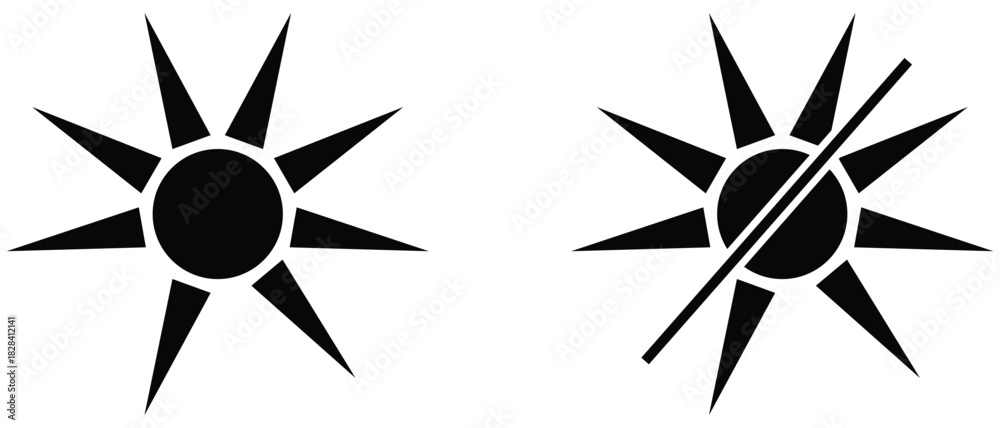Obraz premium Simple linear sun icon set. Sunshine and weather pictogram collection. Minimalist sunbeam symbols for web, app design. Vector outline sunrise, sunset graphic elements eps10