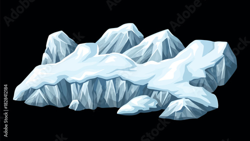 Snow covered mountain range illustration on black background