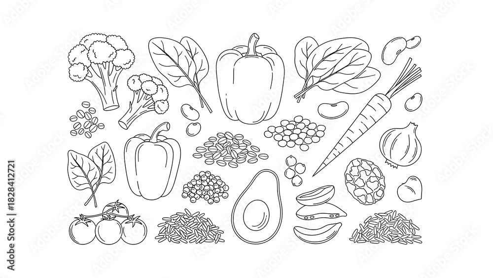 Obraz premium Hand-drawn vector illustration of healthy food ingredients.