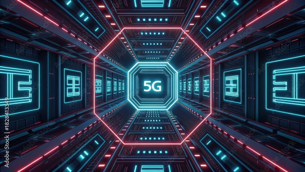 Fototapeta premium low latency network concept. Futuristic tunnel design featuring 5G technology visualization.