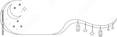 Crescent Moon and Lantern Line Art – Minimal Ramadan & Eid Decorative Border