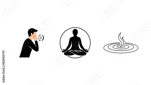 Conceptual vector icons for meditation, whispering, and ripple effect