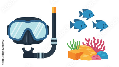 Snorkeling Gear and Marine Life Illustration