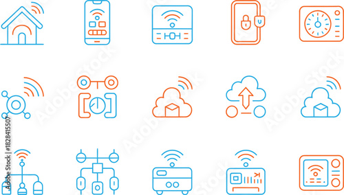Collection of smart home and internet of things icons with colorful gradient outlines for modern technology design