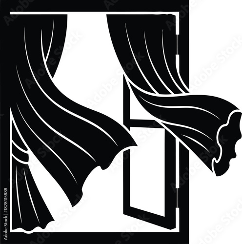 Open Window with Curtains Blowing Inward Silhouette breeze