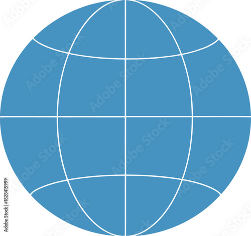 Stylized Blue Globe with White Grid Lines on White Background earth world