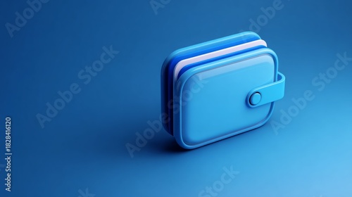 3D illustration of a stylized blue wallet on a vibrant blue background.