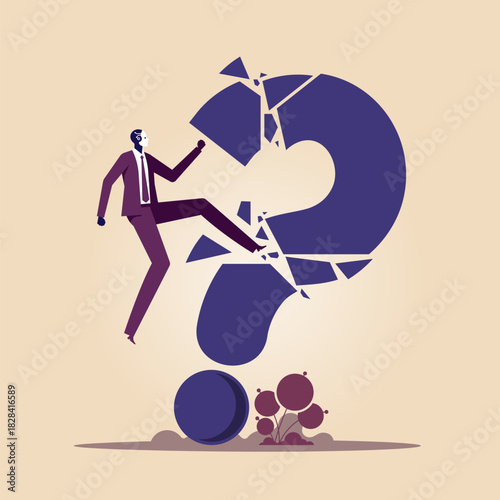 Artificial intelligence AI to help solve problem concept, technology to help, artificial intelligence robot destroy question mark metaphor of resolution