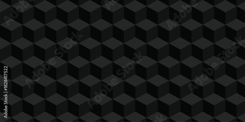 Minimal abstract black geometric cube creative concept triangle overlap square technology background. digital cubes fabric and wallpaper grid block texture background.	