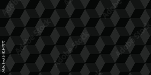 Minimal abstract black geometric cube creative concept triangle overlap square technology background. digital cubes fabric and wallpaper grid block texture background.	