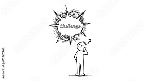 Illustration of a person facing a challenge with a question mark above their head.