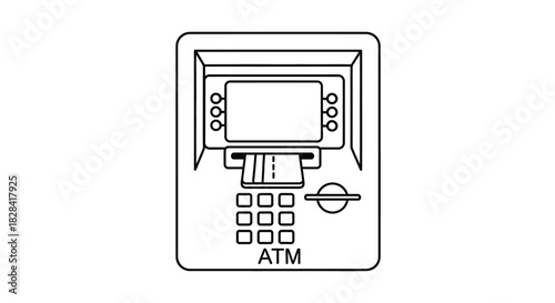 ATM machine line icon with card for banking and cash withdrawal