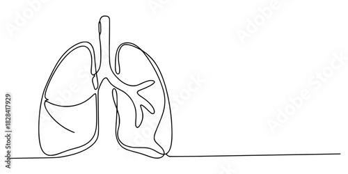 Breath in a Single Line, A continuous line drawing of human lungs with trachea and bronchi