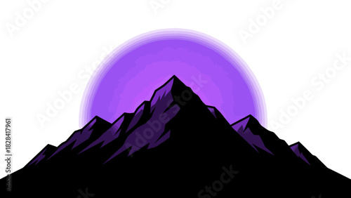 Majestic mountain peaks silhouetted against a vibrant purple sky.
