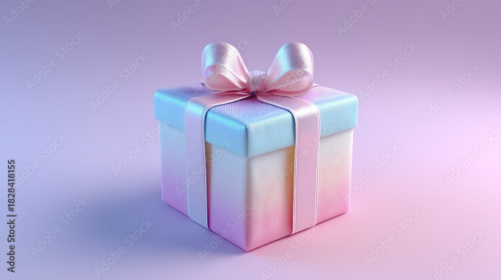 Obraz premium Gradient Iridescent Gift Box with Bow Decor Luxury Gift Wrapping Material Holiday Decor Box
