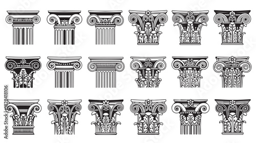 Obraz na płótnie Collection of various ancient greek and roman architectural column capitals incl