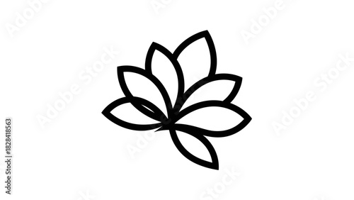 Simple black line art illustration depicting a stylized seven-petal flower or lotus blossom against a clean white backdrop.