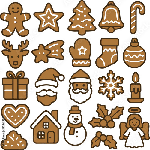 Retro Vintage Gingerbread Cookie Icons with Classic Old Christmas Style