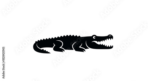 Tableau sur toile Black crocodile silhouette with transparent background
