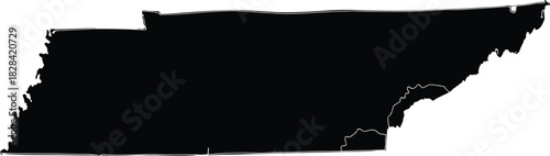 Accurate black silhouette map of Tennessee state, USA, highlighting geography, travel, and regional boundaries for political and educational vector illustration design.
