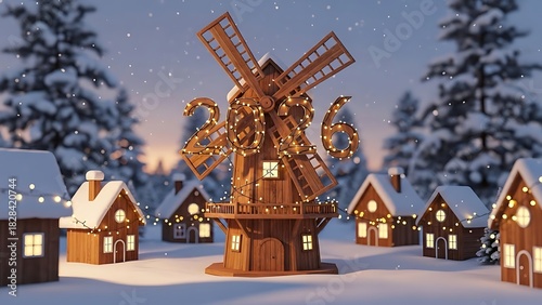 Wooden Holiday Windmill with 2026 Blades