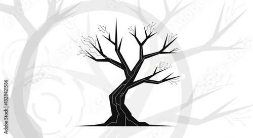 Tree with circuit board branches with transparent background