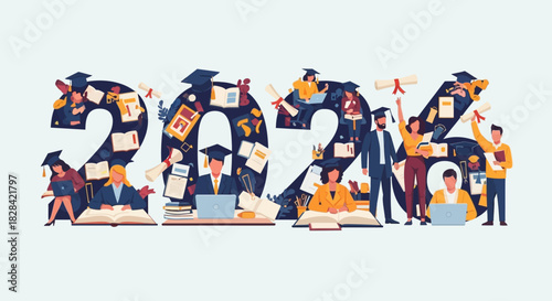 Graduation 2024 celebration with students and books