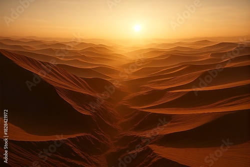 Fototapeta Naklejka Na Ścianę i Meble -  Soft sunrise over rolling crimson dunes