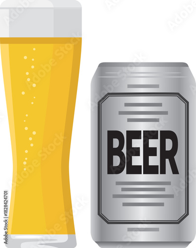 グラスに注がれたビールと缶ビールのイメージイラスト