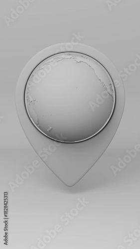A marker on the map in the form of a globe. The video can be looped seamlessly. Duration 10 sec. Maximum resolution 4K. 3D rendering.
