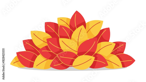 A vibrant pile of red and yellow autumn leaves, illustrating the fall season and natural beauty.