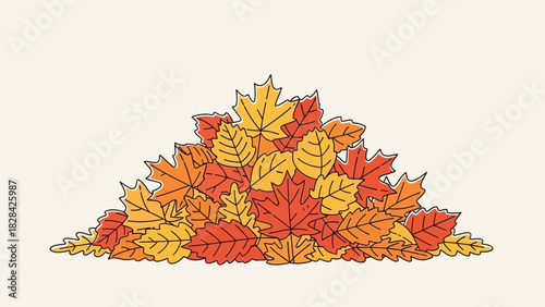 A colorful illustration of a pile of autumn leaves, showcasing various shapes and shades.
