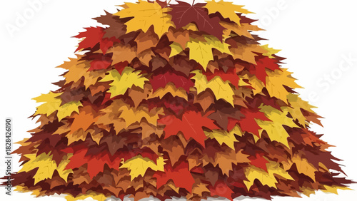 A large, vibrant pile of colorful autumn leaves in shades of red, orange, and yellow, ready for raking or jumping into.