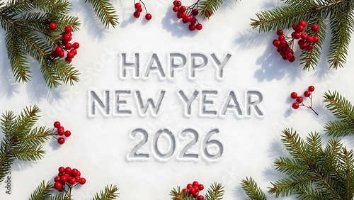 Minimalist Happy New Year 2026 Snow Flat-Lay