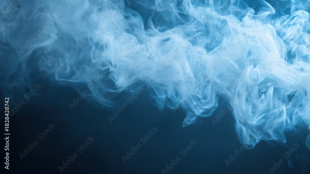 Fototapeta premium Ethereal blue smoke billows against dark backdrop vibrant azure gas swirls creating abstract patterns