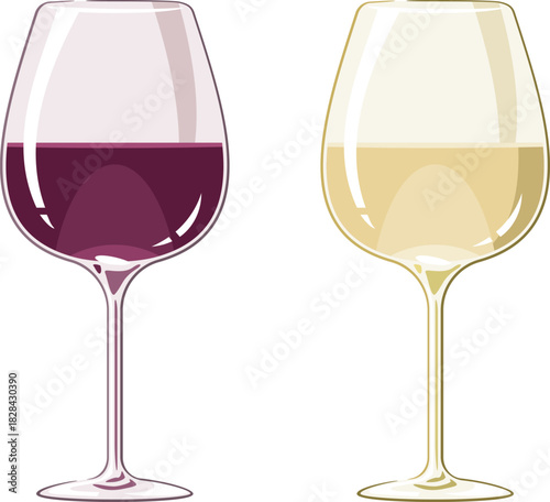 グラスに注がれた赤ワインと白ワインのイメージイラスト