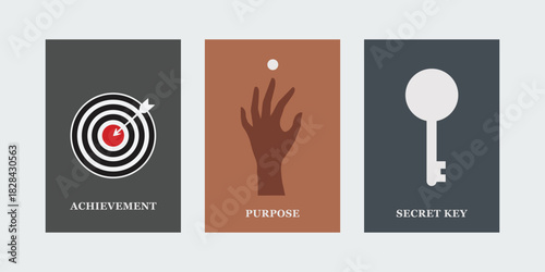 Minimalist Illustration Bundle Set for Business Goals, Purpose, and Key to Success
