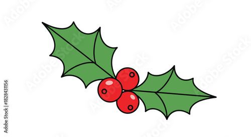 A simple cartoon illustration of a festive green holly sprig with three bright red berries, commonly associated with Christmas and winter holidays.