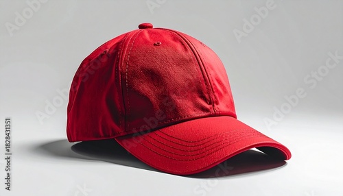 Wallpaper Mural Red baseball cap with curved brim and stitched panels—clean silhouette evokes sporty style, casual fashion, and minimalist headwear presentation. Torontodigital.ca