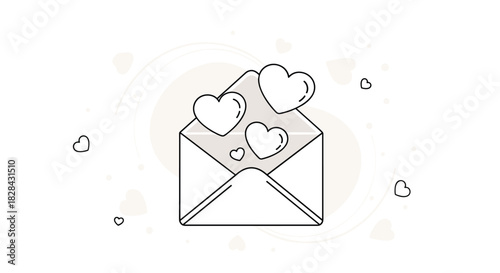 Envelope filled with love hearts, illustrating affection and romantic correspondence for Valentine's Day, anniversaries, and love-themed occasions.