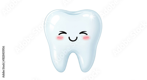 Fotografía Cute cartoon tooth PNG isolated on transparent background, happy molar with kawa