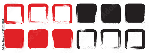 Grunge rectangle frame texture set, ink stamp border, grungy rough box. Set of grunge square template backgrounds. Grunge style set of square and rectangle shapes. Ink empty black boxes set.