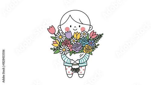 A cheerful person holding a vibrant bouquet of colorful flowers, symbolizing joy and celebration